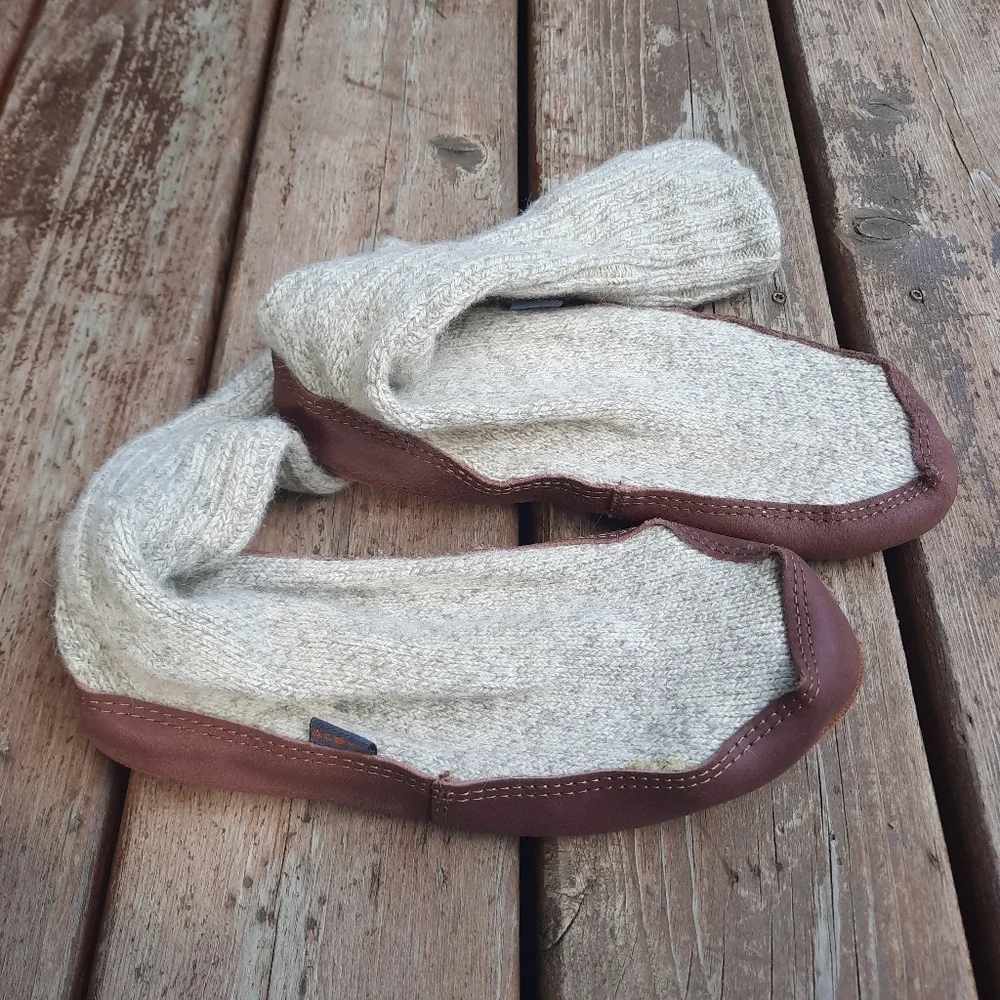 Acorn Original Slipper Sock Gray Ragg Wool Suede Sole Ribbed Knit Unisex Slipper - Picture 9 of 13
